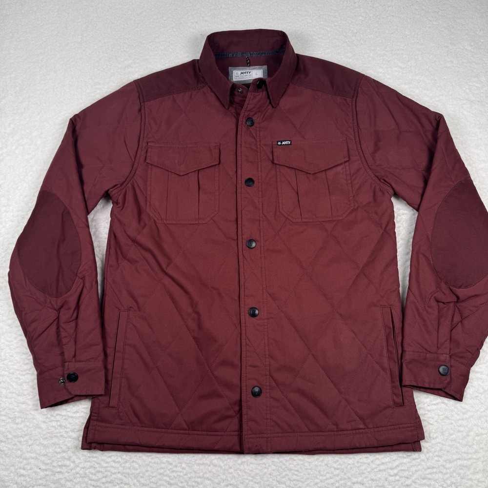 Jetty Jacket Mens Large Dogwood Quilted‎ Snap Front Elbow Patches Lined Burgundy